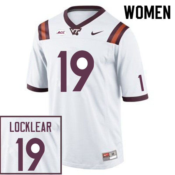 Women #19 Ben Locklear Virginia Tech Hokies College Football Jerseys Sale-White - Click Image to Close